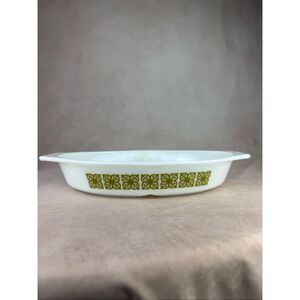 Vintage Pyrex Verde Split Casserole Dish Floral Mod MCM 1970s
